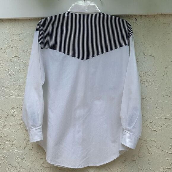 Cristina Button-Up Shirt Women's Small Blue & White Long Sleeve Striped Trim - Picture 6 of 10